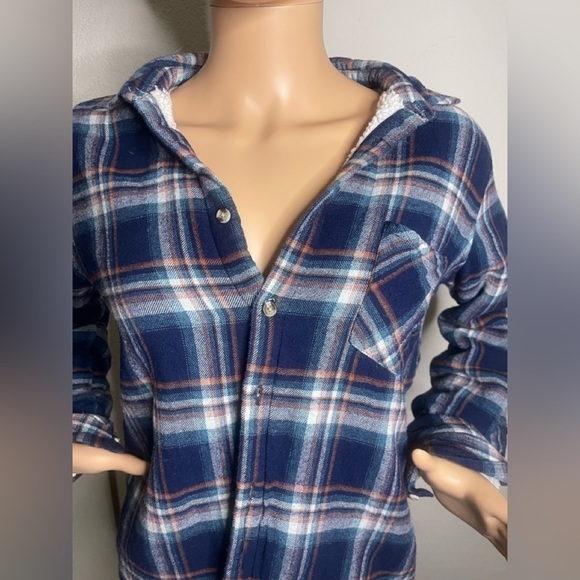 𝅺AMBIANCE Sherpa lined jacket plaid blue size small - Picture 5 of 12